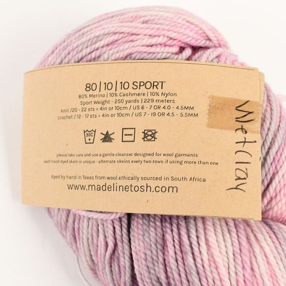 MadelineTosh 80/10/10 Sport Yarn Merino Cashmere 250 Yds Color Wetclay - Picture 3 of 3